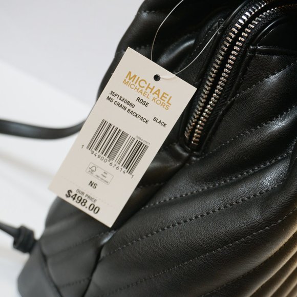 Michael Kors Rose Medium Backpack Vegan Soft Leather Quilted Stripe Black main image 8
